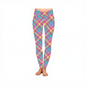 Custom Logo Printed Breathable High Waist Women's Plaid Tartan Double Brushed Seamed Leggings Workout <b>Tummy</b> <b>Control</b> Scrunch - Product Image 3