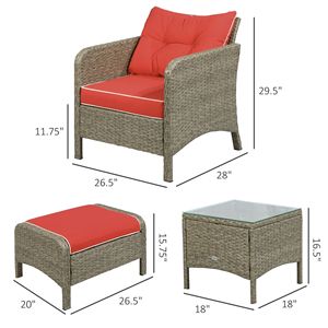Set da 5 Pezzi in Rattan per Esterni: Tavolo da Conversazione con Piano in Vetro Temperato, 2 Sedie Imbottite e 2 Pouf - Product Image 2