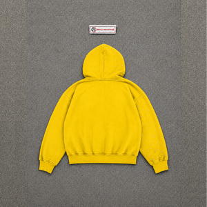 NUOVA Felpa con Cappuccio Gialla Oversize di Qualità con Zip e Stampa Astratta Urbana, Vestibilità Comoda, Stile Rilassato, Abbigliamento Streetwear per Interni - Product Image 6