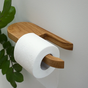 Porte-rouleau de papier toilette en bois moderne et réutilisable, support mural en bois avec étagère, rangement simple pour salle de bain - Product Image 3
