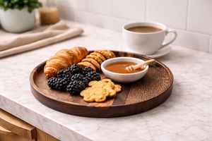 Assiette de service en bois durable, peinte à la main, artisanale, avec grain de bois design, plateau rond, assiette à dîner haut de gamme, écologique - Product Image 3