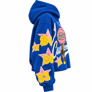 <b>Royal</b> <b>Blue</b> Oversized Hoodie Custom Letter Print Star Number Patch Streetwear Pullover Sweatshirt Unisex 100% Cotton <b>Fleece</b> - Product Image 4