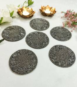 Handmade Eco-Friendly Polyester/Cotton Floral Beaded Coasters for Hotel & Home Use - Product Image 1