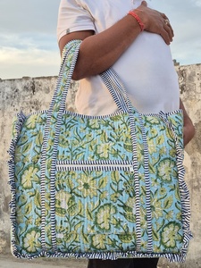 Customized Quilted Cotton Vintage Floral Quilted Large Ruffle Tote <b>Bag</b> Handprinted <b>Boho</b> Shopping <b>Bag</b> for Women - Product Image 6