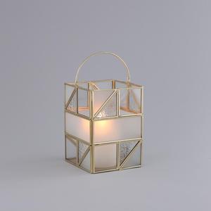 Geometric <b>Brass</b> <b>Lantern</b> With Frosted Glass Panels And Handle For Home Decoration - Product Image 1
