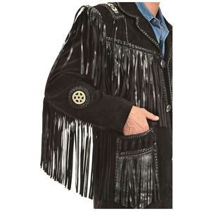 <b>Men</b> Cow Skin <b>Suede</b> Tassel Fringe Leather <b>Jacket</b> Turn-down Collar Breathable 240g Western Style Casual Winter Coat - Product Image 6