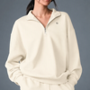 <b>Women's</b> <b>Quarter</b>-<b>Zip</b> Sweatshirt Regular Fit Solid Color Knitted Cotton Hooded Collar Embroidery Casual Autumn Wear - Product Image 4
