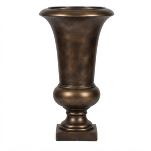 Urne de jardin en aluminium bronze au design moderne avec base carrée, sculptée à la main, pour la décoration de plantes vertes en extérieur - Product Image 1