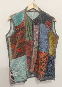 Wholesale Best Selling Indian Handmade Cotton Multicolor <b>Kantha</b> Sleeveless Vest <b>Jacket</b> Patchwork Style Eco-Friendly Breathable - Product Image 3