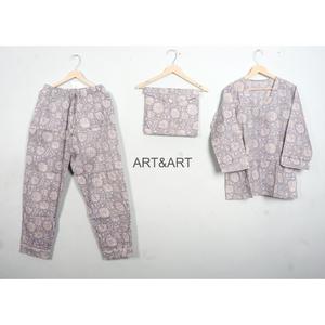 Conjunto de Pijama de Algodón 100% con Estampado Floral para Mujer, Manga Larga, Cuello en V, Cintura Elástica, Ropa de Dormir Informal, Suave y Transpirable, ART&ART Primavera - Product Image 1