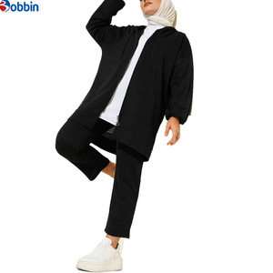 Conjunto de Sudadera Larga con Capucha para Mujer Musulmana, Tallas Grandes, Color Sólido, Otoño-Invierno, Deportivo y Modesto, con Cordón y Cremallera, Personalizado y de Gran Venta - Product Image 1