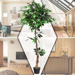 Albero di Ficus Artificiale in Seta 5,5 Piedi con Tronchi in Legno per Arredamento Casa e Ufficio, Plastica Impermeabile - Product Image 6