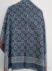 Hand Block Print With Zari Border Cotton Sarong Floral Beach Wrap Pareo Boho Lightweight <b>Cover</b> <b>Up</b> Indian Printed Summer Scarf - Product Image 4