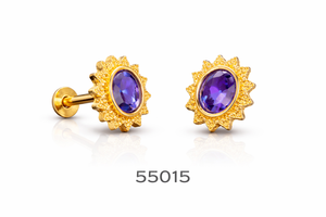Pendientes de botón de girasol con gema morada de corte princesa chapados en oro de MOLL JEWELLERS, modernos, para mujer, ideales para fiestas y ocasiones especiales. - Product Image 5