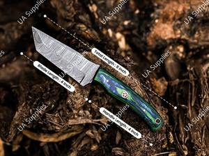 มีดทำมือจากเหล็กดามัสกัส ด้ามจับไม้ คมกริบ แข็งแรงสูง แบบฟูลแทง  OEM/ODM  สำหรับพกพา ตั้งแคมป์ เอาตัวรอด และใช้งานทางยุทธวิธี - Product Image 4