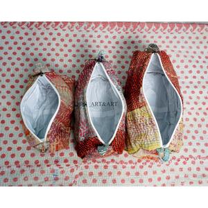 Handmade Cotton kantha cosmetic <b>pouch</b> bag small-Large Kantha with zipper closure Bag Affordable Women's Gifts for women - Product Image 4