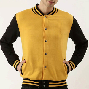 เสื้อแจ็คเก็ตสไตล์วาร์ซิตี้สีเหลืองและดำสำหรับผู้ชาย แต่งแถบยางยืด ปิดด้วยกระดุมแป๊ก แฟชั่นสตรีทแวร์พรีเมียมสำหรับคนเมือง - Product Image 3