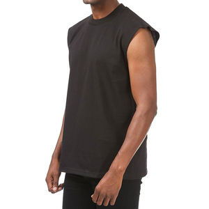 Camiseta sin mangas negra para hombre, cuello redondo, casual, de punto, color liso, estilo musculoso, al por mayor, para gimnasio, tipo stringer - Product Image 3
