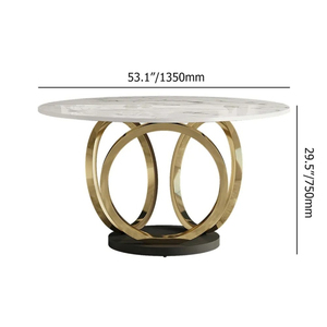 Mesa de Comedor Plegable Moderna con Tapa de Mármol, Base de Anillo de Acero Dorado, 53.1 Pulgadas de Diámetro, 4 Plazas, Requiere Ensamblaje, para el Hogar - Product Image 1