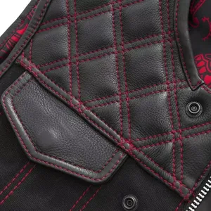 Gilet de moto en cuir véritable pour homme, multicolores, coupe ajustée, style streetwear, avec coutures de qualité supérieure - Product Image 3