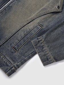 Clothing Manufacturers Washed Distressed Zip Patchwork <b>Denim</b> Fabrics <b>Custom</b> <b>Denim</b> <b>Jacket</b> Men Men's <b>Jackets</b> - Product Image 4