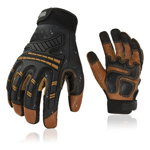 Gants en cuir beige à doigts complets, compatibles écran tactile, pour la conduite hivernale, avec paume en cuir grainé souple, revers fendu et doublure en cachemire - Product Image 2