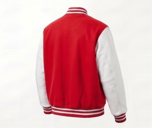 Veste universitaire rouge pour homme avec manches blanches, boutonnée, décontractée, coupe classique, pour l'automne - Product Image 3