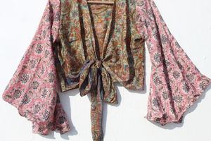 มาใหม่ล่าสุดแขนยาวแขนกริ่งผ้าไหมห่อด้านบนสําหรับฤดูร้อนสวมใส่ผ้าห่อด้านบนนุ่มและเรียบสําหรับผู้หญิง - Product Image 4