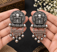 Boucles d'oreilles pendantes ethniques vintage en argent tibétain OZ-114 Taj Mahal pour femmes, en laiton plaqué argent antique, vente en gros ARTS JEWELS