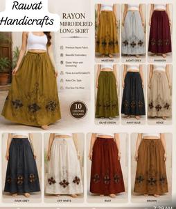 กระโปรงยาวทรงโบฮีเมียนพิมพ์ลายปักลายผ้าเรยอนคุณภาพสูงแฟชั่นใหม่สำหรับผู้หญิง ระบายอากาศได้ดี จับจีบสวยงาม - Product Image 1