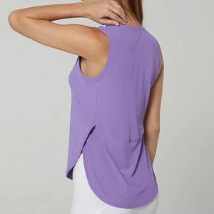 เสื้อกล้ามถักคอกลมแขนกุดระบายระบายทรงลำลองสำหรับผู้หญิงสีม่วง - Product Image 5