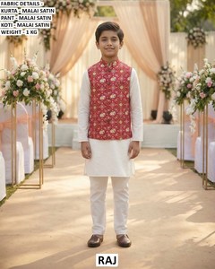 Adult Bandhani Maharaja Traditional Malai Satin Quick Dry Floor-Length Regular Fit <b>Kurta</b> Set for <b>Men</b>-Wedding & Party Occasions - Product Image 2