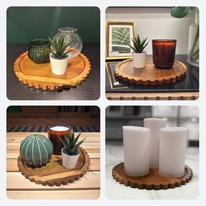 Plateau décoratif rustique en bois grainé, assiette de service ronde, plat de présentation festonné pour anniversaire, maison, café, cadeau - Product Image 2