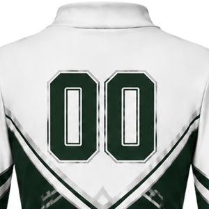 Maillot de sport à manches longues vert foncé et blanc sublimé pour cheerleading – Haut de performance athlétique pour entraînement, pratique et compétition - Product Image 4