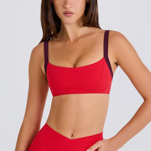 OEM Manufacturer Custom Logo Women's Contrast Double <b>Layer</b> Sports Bra With Adjustable Strap - Product Image 6