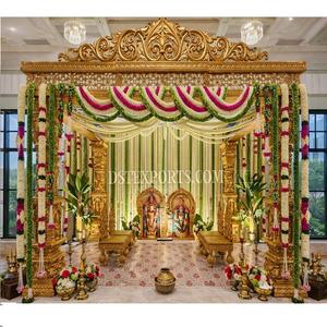 Mandap de Boda Real Personalizado con Elementos Tradicionales, Toldo de Boda Hindú Tallado en Oro, Estilo Templo del Sur de la India, Mandap de Londres - Product Image 1
