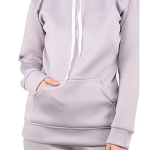 Sweat-shirt gris à capuche pour femme, manches longues, en polaire, décontracté, avec poches, coupe ajustée, toutes saisons, tricoté, color block - Product Image 4