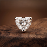 Piercing de nez en diamant de laboratoire taille cœur, or massif 14 carats, sertissage griffe, romantique, unisexe, bijou fin