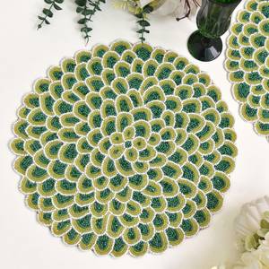 Handmade Bohemian Floral Polyester Cotton Beaded Runner Placemat Elegant <b>Table</b> Decor Stylish Dining Room Wedding <b>Table</b> Setting - Product Image 5