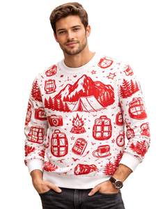 Sweat-shirt personnalisé blanc et rouge pour homme, imprimé en 3D, col rond, décontracté, sublimation personnalisée, automne-hiver - Product Image 1