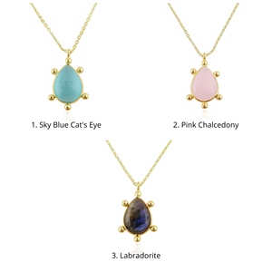 Wholesale 18k Gold Plated Gemstone Pendant Necklace <b>Beaded</b> Designer Bezel Set Teardrop Pendant Brass Jewelry Necklace for Unisex - Product Image 1