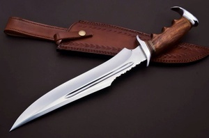 A&M Enterprises Handmade Large Stainless Steel Bowie Knife Hooked Pommel Wood Handle Leather Sheath Survival OEM Hunting Knife - Product Image 4