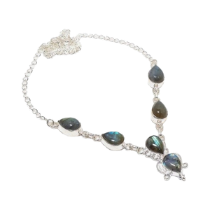 Collar de Cadena de Plata de Ley 925 para Mujer, con Labradorita Natural, Estilo Vintage, de Alta Gama, para Bodas, con Diamantes - Product Image 1