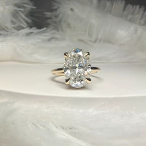 Anillo de halo con diamante ovalado de 3.01 quilates cultivado en laboratorio, sorpresa solitaria para mujer, oro macizo de 14 quilates, joyería clásica fina para bodas, para enamorados. - Product Image 1