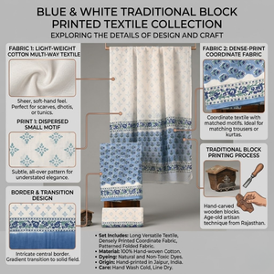 Conjunto de Pijama Kurti Sarong de Algodón con Estampado Floral Blanco y Azul |   Ropa de Playa para Mujer de Alta Calidad con Estampado Artesanal |   Ropa Casual Étnica para Estar en Casa - Product Image 6