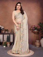 LD CREATION LJ-103 Blouse de sari indienne moderne pour femme, en soie douce, broderie florale riche, bordure réversible, été/hiver