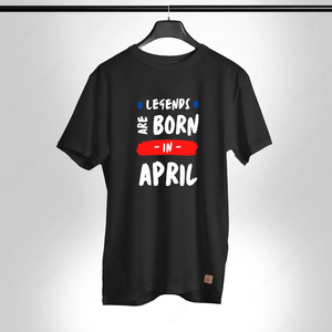 T-shirt noir à manches courtes pour homme, col rond, décontracté, Legend Born April, jersey tricoté, coupe classique, 100 % coton, sérigraphié, séchage rapide - Product Image 2