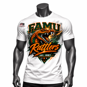T-shirts imprimés graphiques FAMU de qualité supérieure, fabriqués en tissu de coton doux, pour les commandes en gros, destinés aux universités HBCU. - Product Image 1
