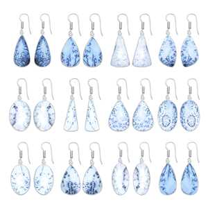 Nouvelles boucles d'oreilles tendance en gros, forme multiple, cabochon, plaqué argent, laiton, luxe, agate dendritique, opale, pierre précieuse, boucles d'oreilles à crochet - Product Image 1