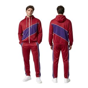 Trajes Deportivos Casuales para Hombre, de Manga Larga Raglán, Cuello Alto, Mezcla de Algodón Transpirable, en Tres Colores: Azul Marino, Crema y Rojo, para Maratón y Gimnasio - Product Image 4